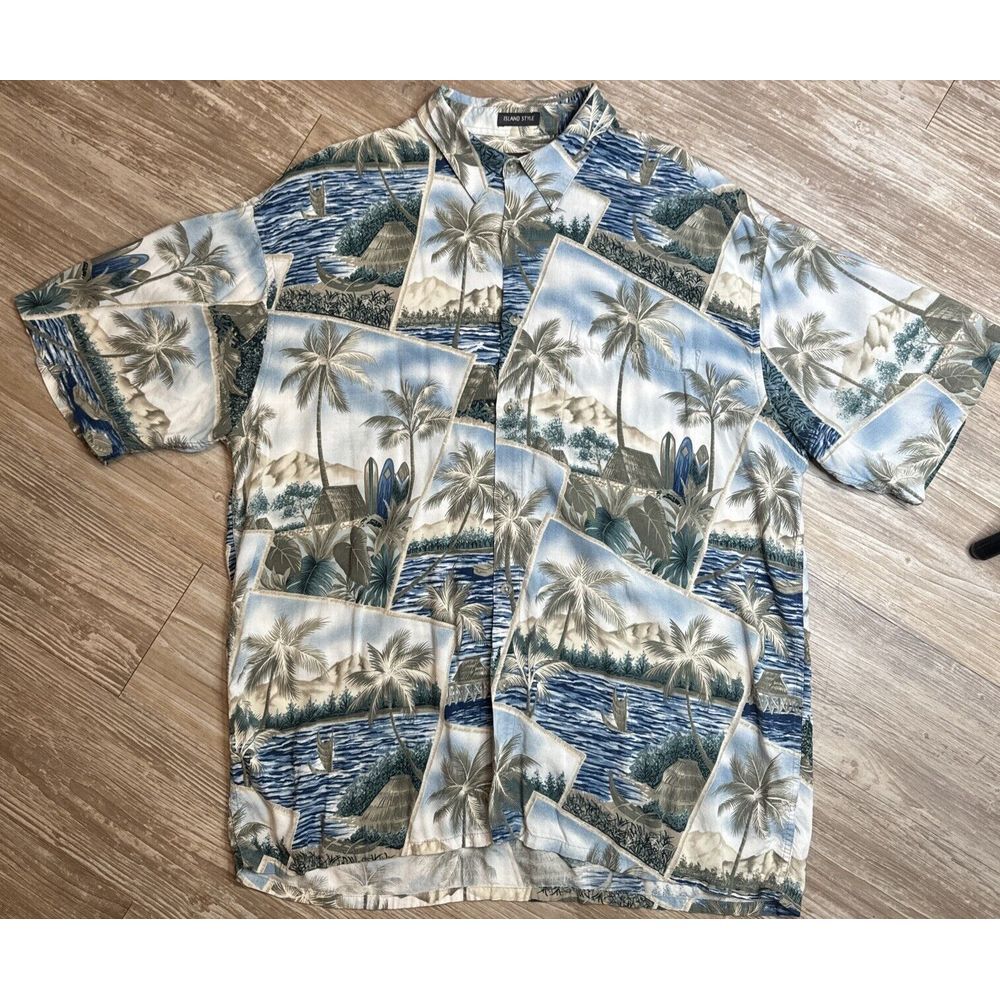 St Johns Bay‎ Men Button Down Shirt Hawaiian Island Style Short Sleeve Size XL
